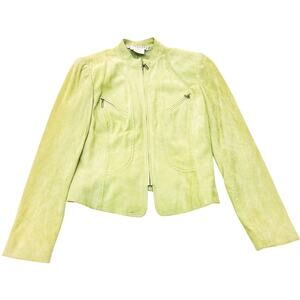 Carlisle Green Button Down Suede Leather Jacket Fully Lined Size 6